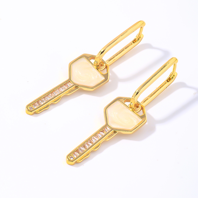 1 Pair Y2k Original Design Simple Style Key Plating Inlay Copper Zircon Gold Plated Drop Earrings display picture 2