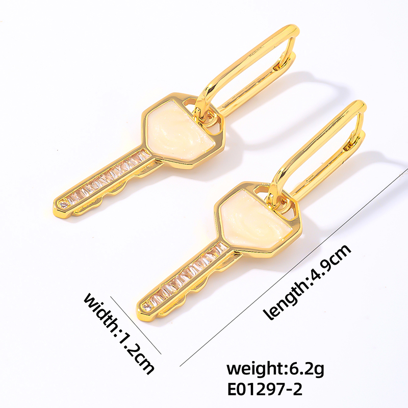 1 Pair Y2k Original Design Simple Style Key Plating Inlay Copper Zircon Gold Plated Drop Earrings display picture 1