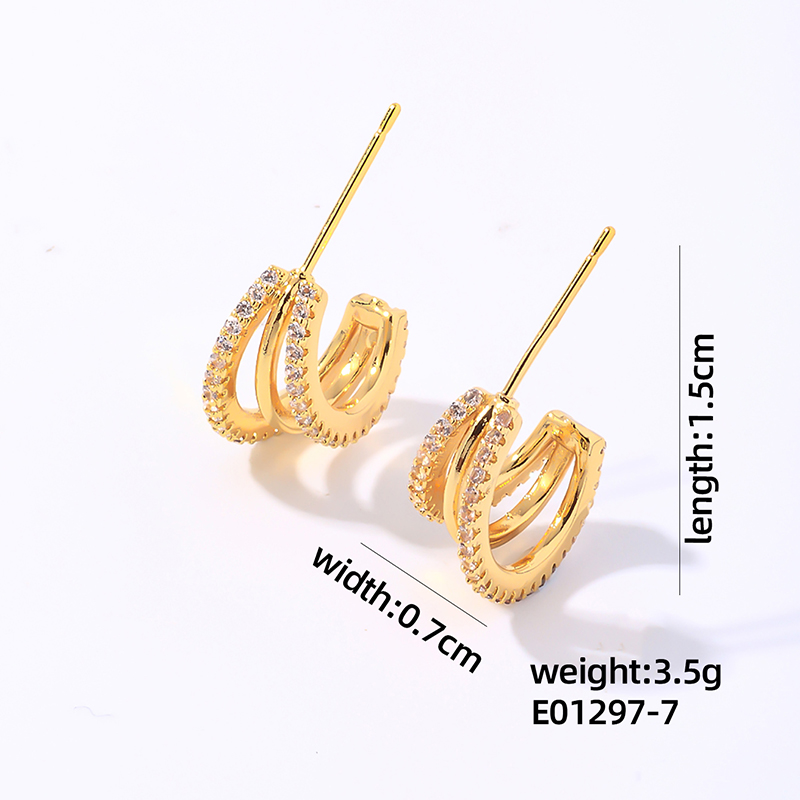 1 Pair IG Style Original Design Simple Style C Shape Semicircle Plating Inlay Copper Zircon Gold Plated Ear Studs display picture 1