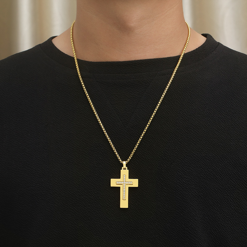 Stainless Steel 18K Gold Plated Hip-Hop Simple Style Plating Cross Pendant Necklace display picture 9