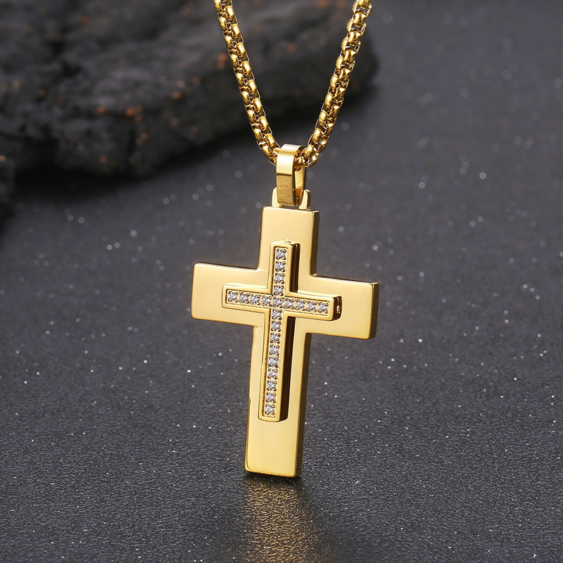 Stainless Steel 18K Gold Plated Hip-Hop Simple Style Plating Cross Pendant Necklace display picture 10