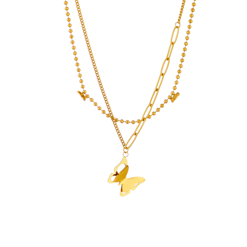 304 Stainless Steel 18K Gold Plated Simple Style Plating Butterfly Double Layer Necklaces display picture 1