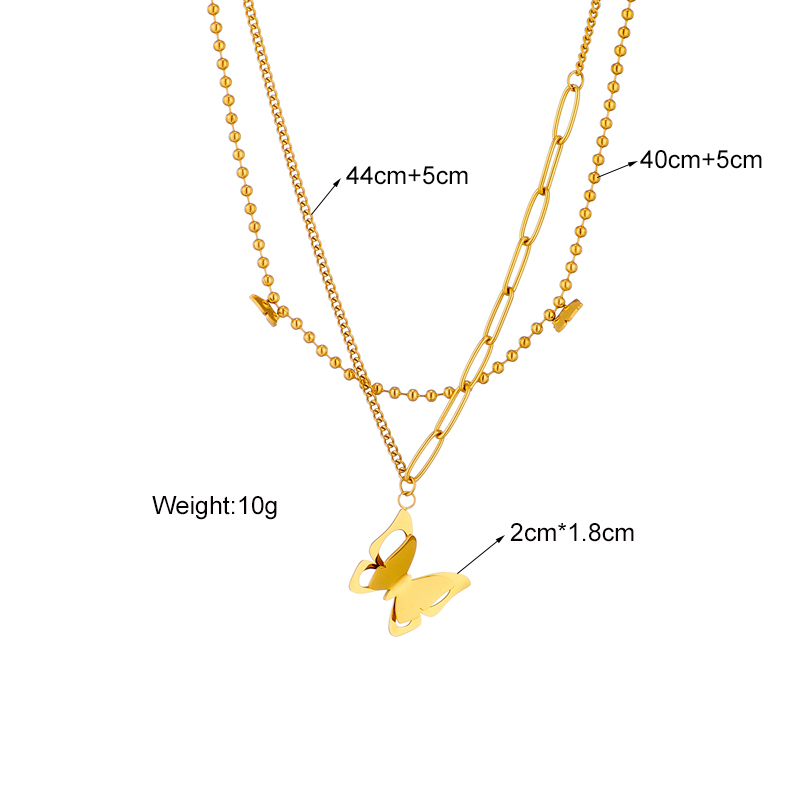 Edelstahl 304 18 Karat Vergoldet Einfacher Stil Überzug Schmetterling Doppellagige Halsketten display picture 2
