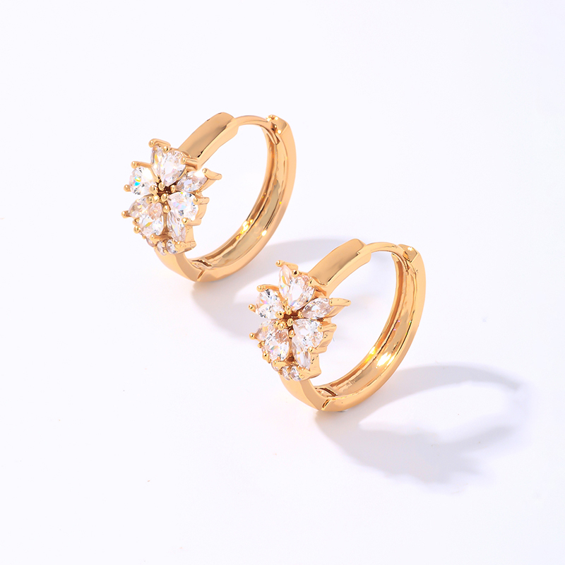 1 Pair Ig Style Lady Simple Style Round Water Droplets Flower Plating Inlay Copper Zircon Rose Gold Plated White Gold Plated Gold Plated Earrings display picture 4