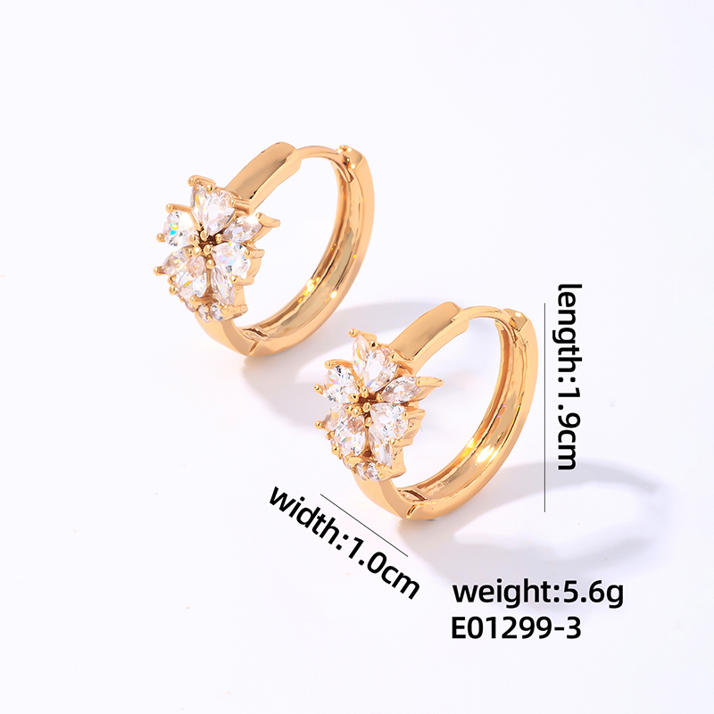1 Pair Ig Style Lady Simple Style Round Water Droplets Flower Plating Inlay Copper Zircon Rose Gold Plated White Gold Plated Gold Plated Earrings display picture 1