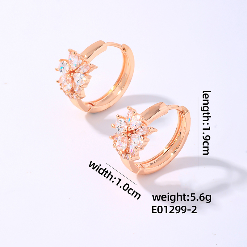 1 Pair Ig Style Lady Simple Style Round Water Droplets Flower Plating Inlay Copper Zircon Rose Gold Plated White Gold Plated Gold Plated Earrings display picture 3