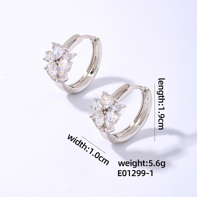 1 Pair Ig Style Lady Simple Style Round Water Droplets Flower Plating Inlay Copper Zircon Rose Gold Plated White Gold Plated Gold Plated Earrings display picture 2