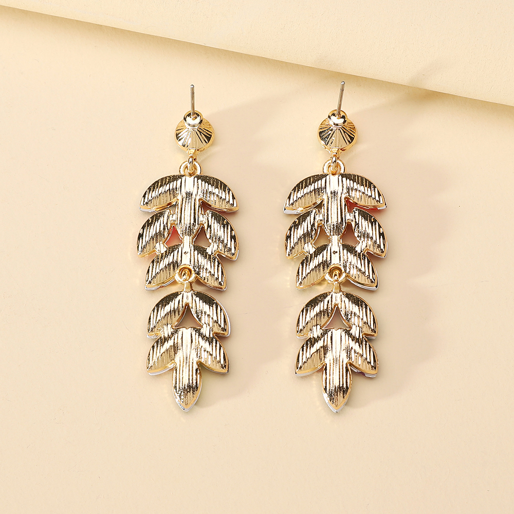 1 Pair Elegant Simple Style Geometric Leaves Inlay Alloy Glass Zircon Drop Earrings display picture 4