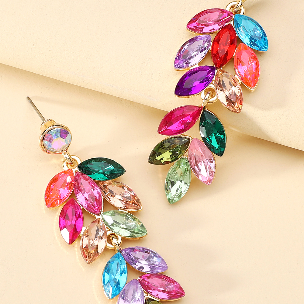 1 Pair Elegant Simple Style Geometric Leaves Inlay Alloy Glass Zircon Drop Earrings display picture 5