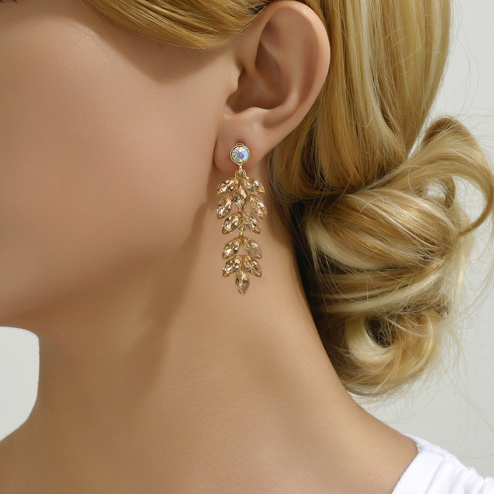 1 Pair Elegant Simple Style Geometric Leaves Inlay Alloy Glass Zircon Drop Earrings display picture 10
