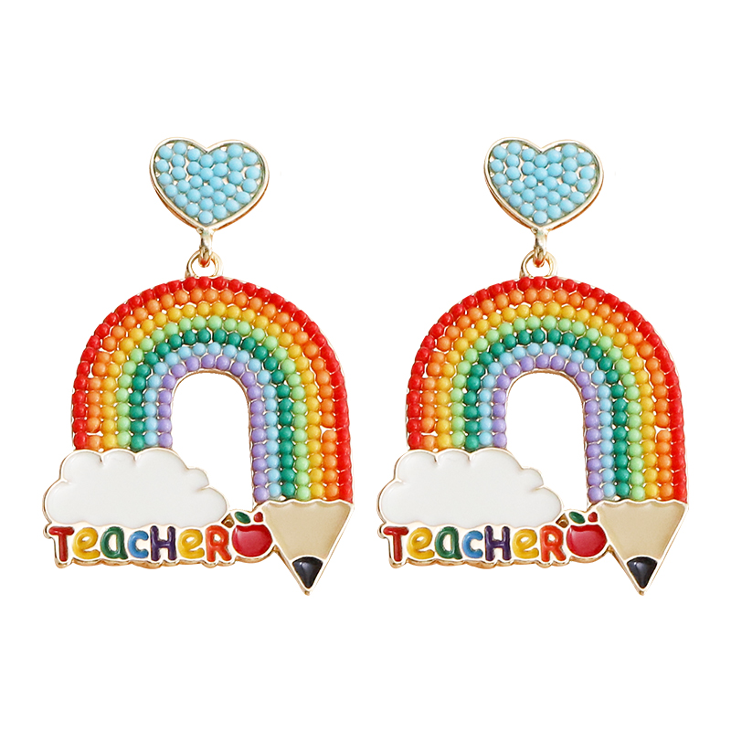 1 Pair Sweet Rainbow Pencil Plating Alloy Gold Plated Drop Earrings display picture 5