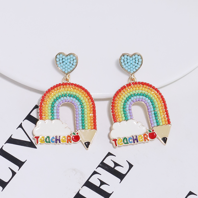 1 Pair Sweet Rainbow Pencil Plating Alloy Gold Plated Drop Earrings display picture 2