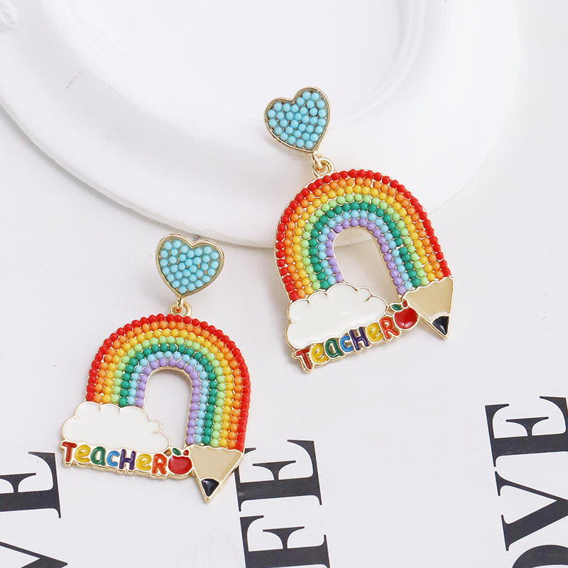 1 Pair Sweet Rainbow Pencil Plating Alloy Gold Plated Drop Earrings display picture 4