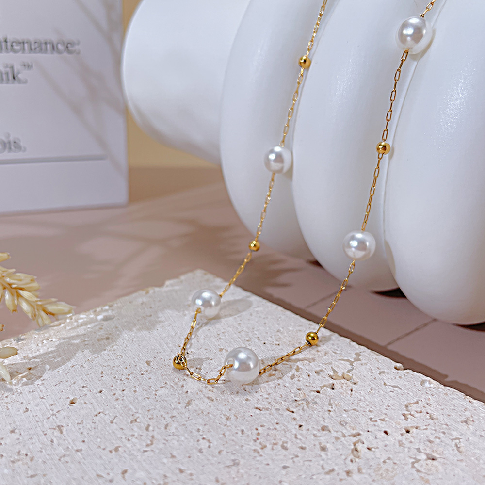 Edelstahl 304 Einfacher Stil Perle Künstliche Perlen Halskette display picture 2