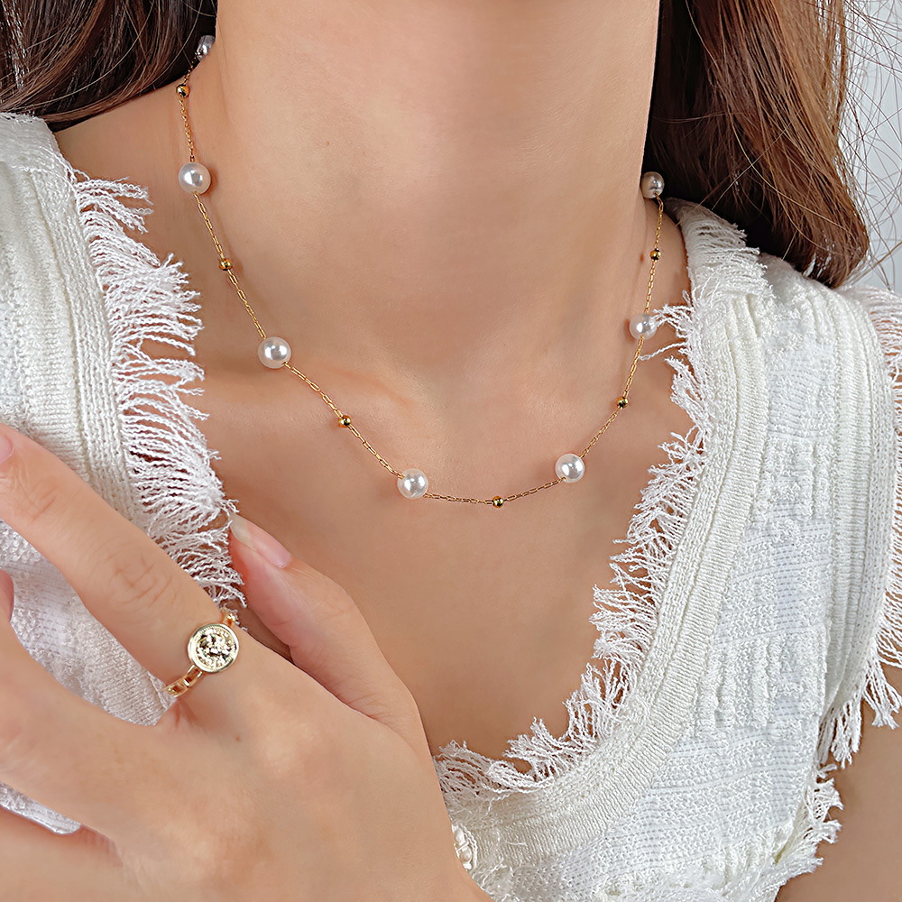 Edelstahl 304 Einfacher Stil Perle Künstliche Perlen Halskette display picture 4
