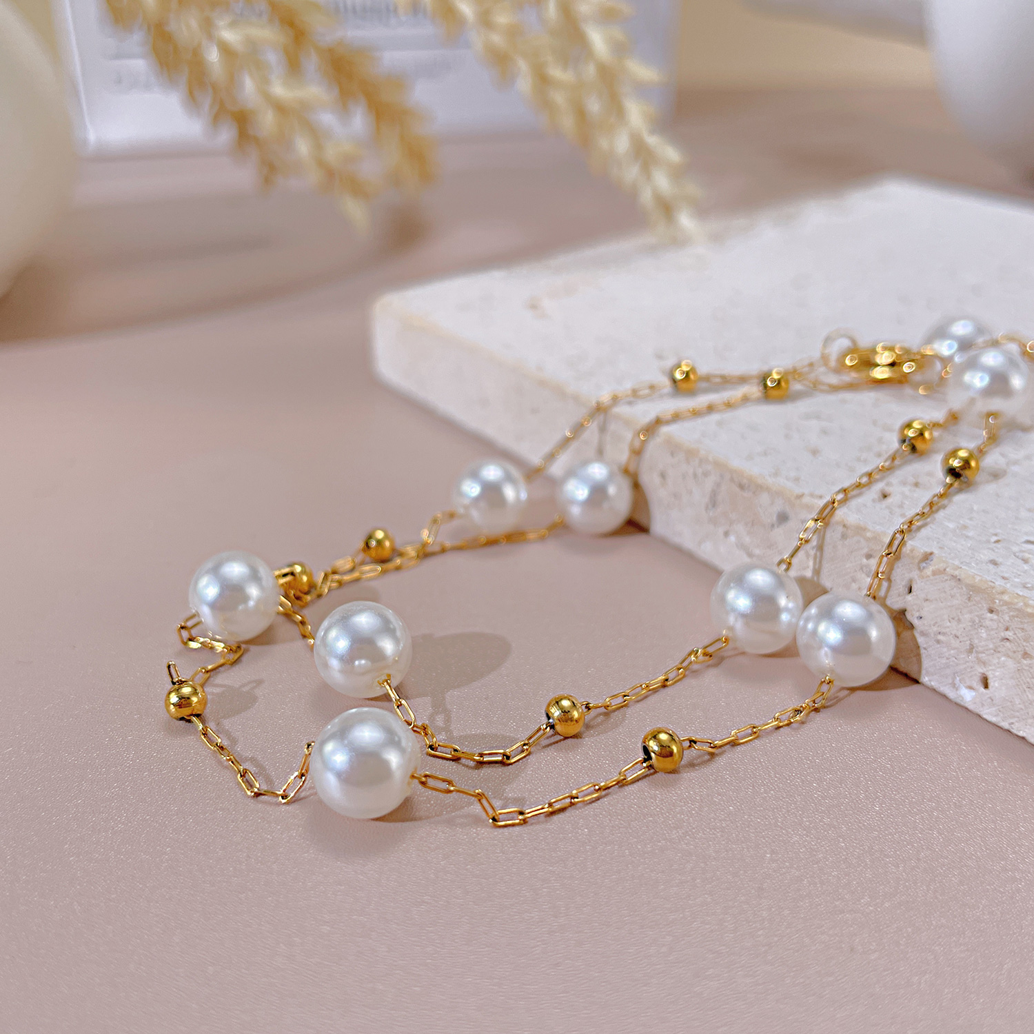 Edelstahl 304 Einfacher Stil Perle Künstliche Perlen Halskette display picture 6