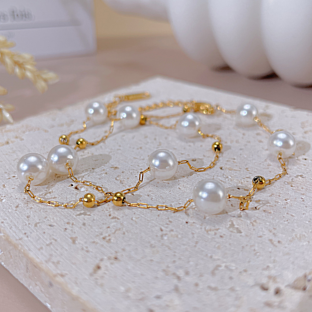 Edelstahl 304 Einfacher Stil Perle Künstliche Perlen Halskette display picture 7