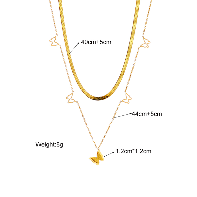 304 Stainless Steel 18K Gold Plated Retro Simple Style Plating Geometric Butterfly Double Layer Necklaces display picture 2