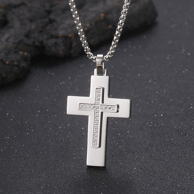 Stainless Steel 18K Gold Plated Hip-Hop Simple Style Plating Cross Pendant Necklace display picture 11
