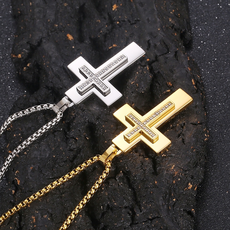 Stainless Steel 18K Gold Plated Hip-Hop Simple Style Plating Cross Pendant Necklace display picture 13