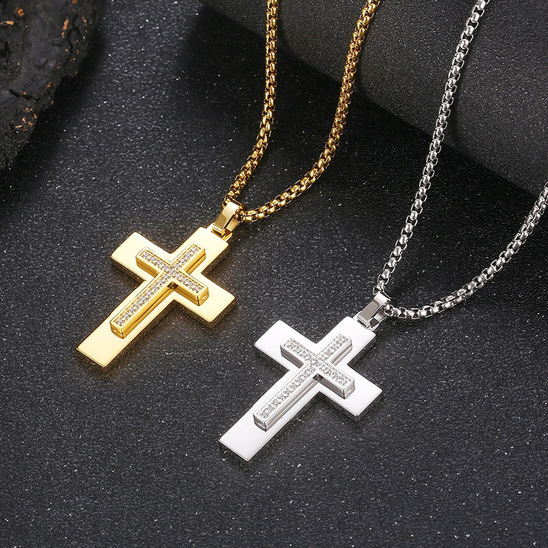 Stainless Steel 18K Gold Plated Hip-Hop Simple Style Plating Cross Pendant Necklace display picture 12