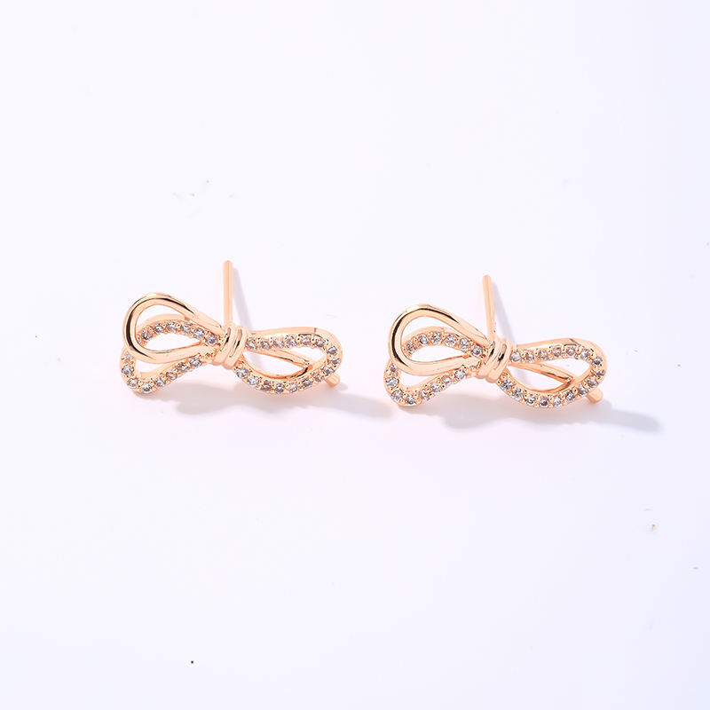1 Pair Casual Simple Style Shiny Bow Knot Plating Inlay Copper Zircon K Gold Plated Ear Studs display picture 2