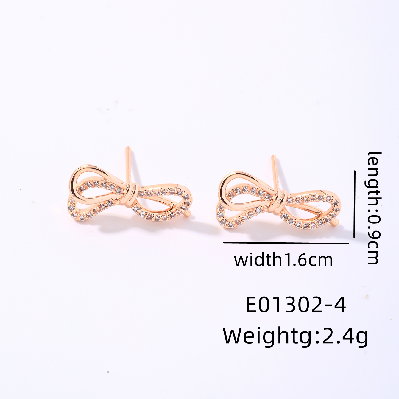 1 Pair Casual Simple Style Shiny Bow Knot Plating Inlay Copper Zircon K Gold Plated Ear Studs display picture 1