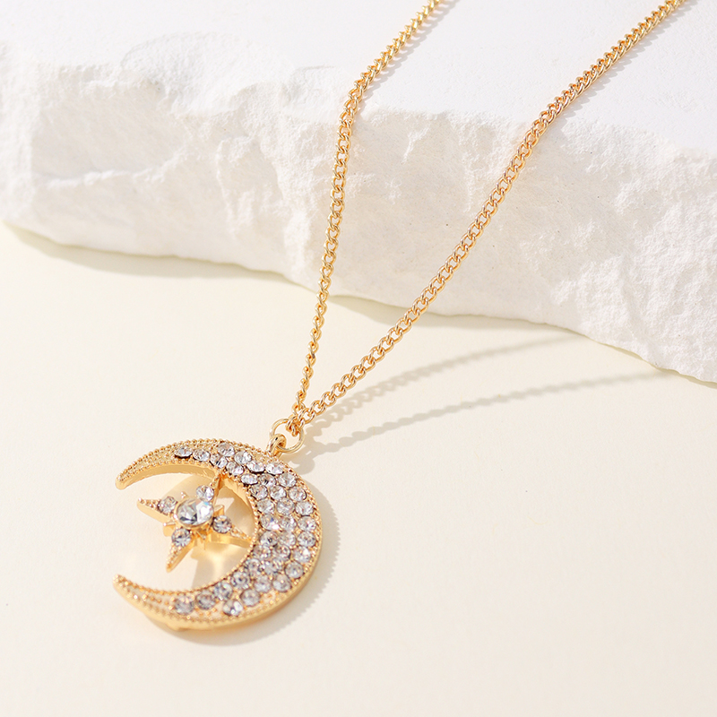 Elegant Streetwear Star Moon Alloy Plating Inlay Zircon 14k Gold Plated Women's Pendant Necklace display picture 4