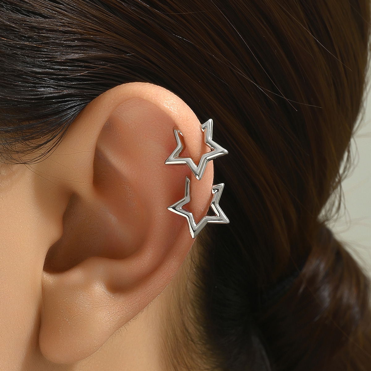 1 Pair Simple Style Pentagram Plating Copper White Gold Plated Ear Cuffs display picture 2