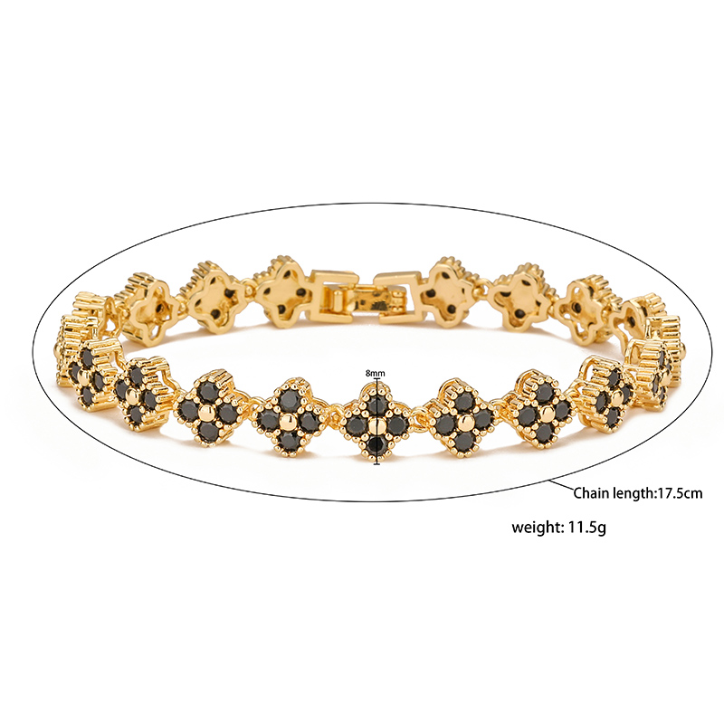 Casual Elegant Simple Style Four Leaf Clover Flower Copper 18k Gold Plated Zircon Bracelets Necklace In Bulk display picture 13