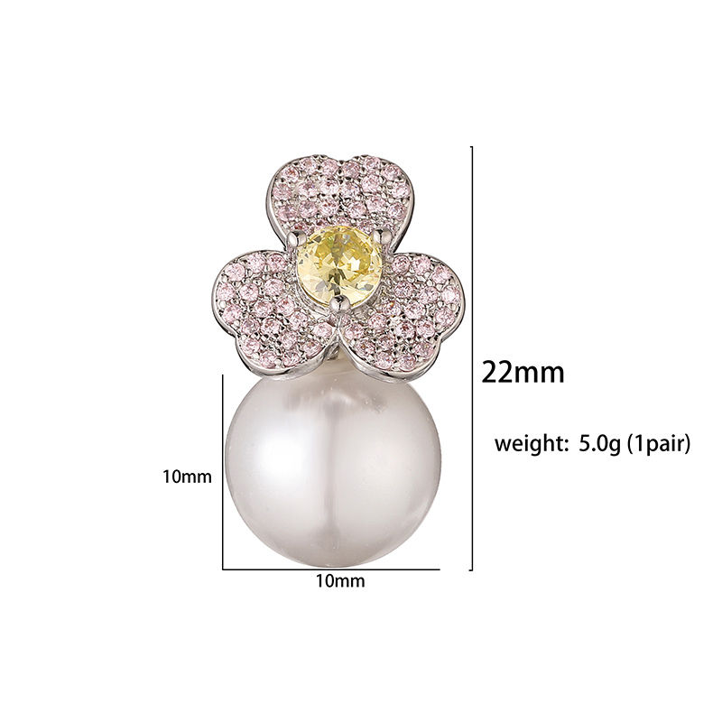 1 Pair Casual Elegant Simple Style Flower Petal Plating Inlay Copper Artificial Pearls Zircon 18k Gold Plated Ear Studs display picture 6