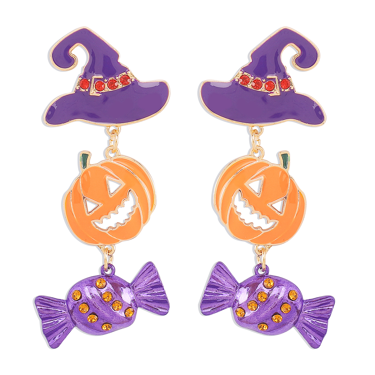 1 Pair Exaggerated Funny Modern Style Pumpkin Inlay Alloy Rhinestones Drop Earrings display picture 4