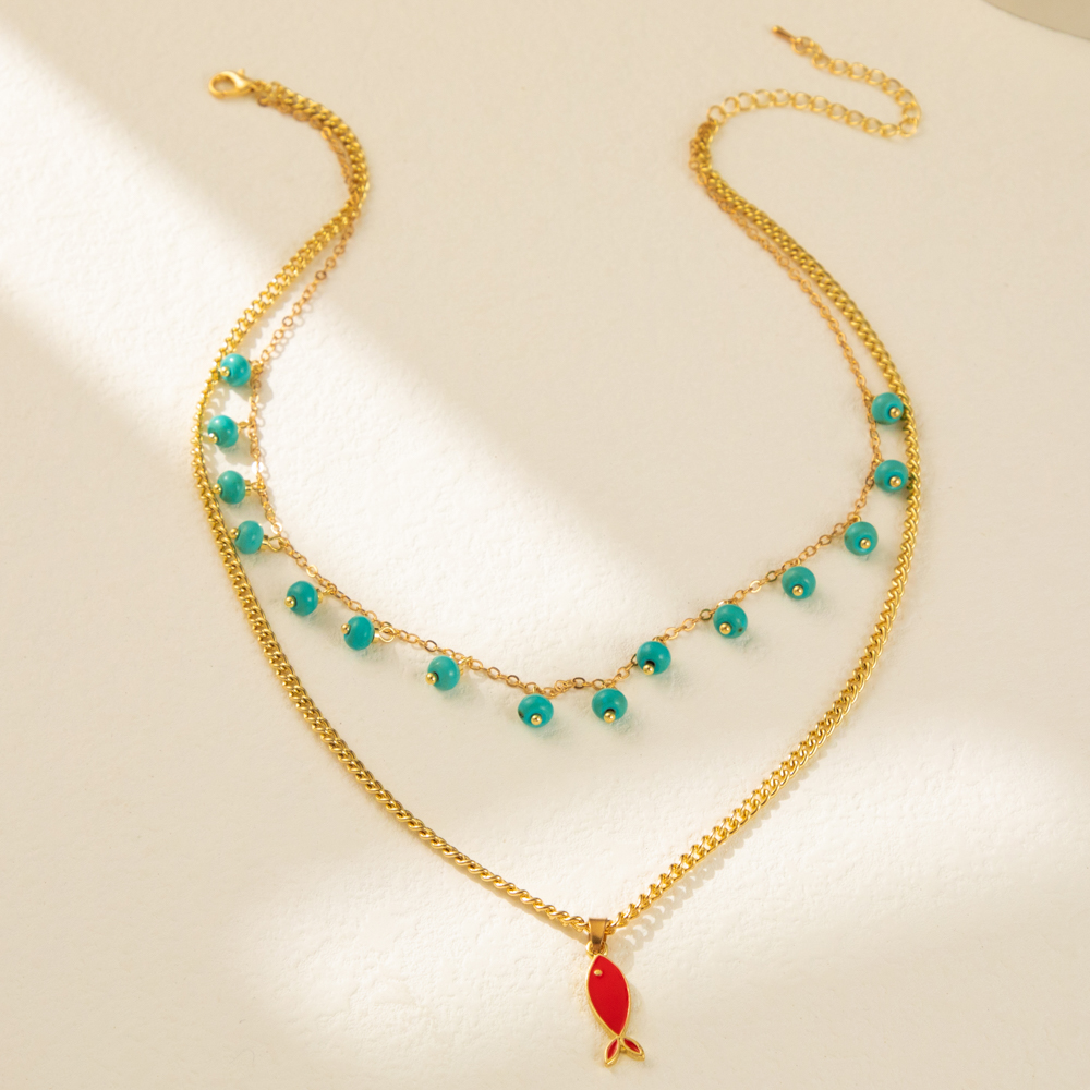 Cute Sweet Simple Style Fish Alloy Natural Stone Layered Enamel Plating Women's Layered Necklaces display picture 3