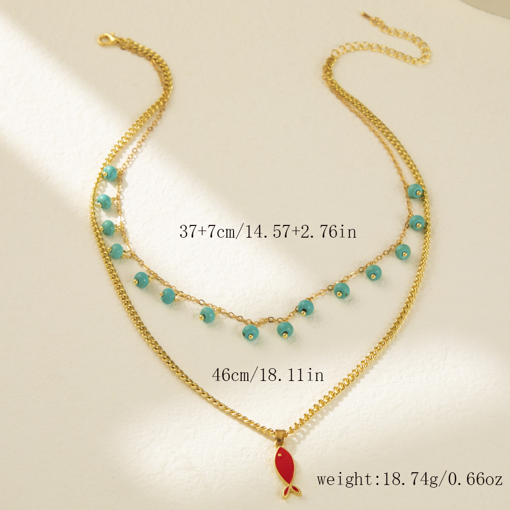 Cute Sweet Simple Style Fish Alloy Natural Stone Layered Enamel Plating Women's Layered Necklaces display picture 1