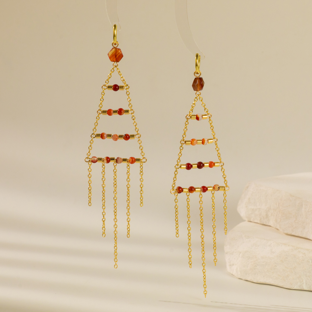 1 Pair Casual Simple Style Geometric Tassel Plating Alloy Natural Stone Gold Plated Drop Earrings display picture 3