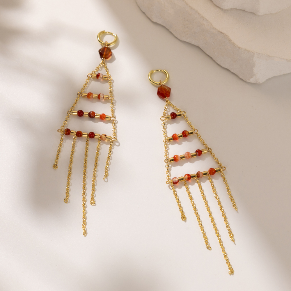 1 Pair Casual Simple Style Geometric Tassel Plating Alloy Natural Stone Gold Plated Drop Earrings display picture 2