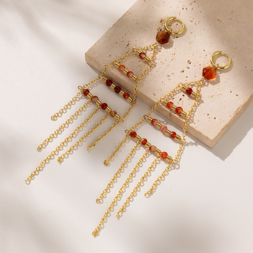 1 Pair Casual Simple Style Geometric Tassel Plating Alloy Natural Stone Gold Plated Drop Earrings display picture 1