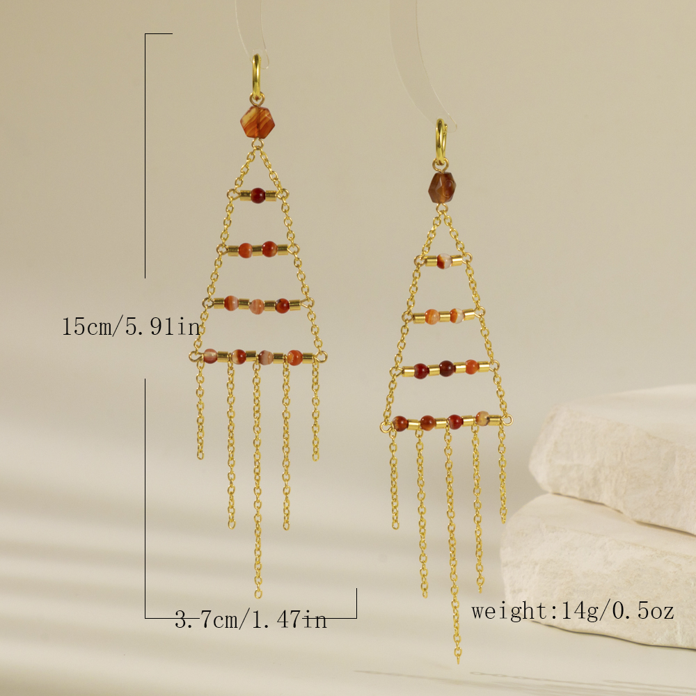 1 Pair Casual Simple Style Geometric Tassel Plating Alloy Natural Stone Gold Plated Drop Earrings display picture 6