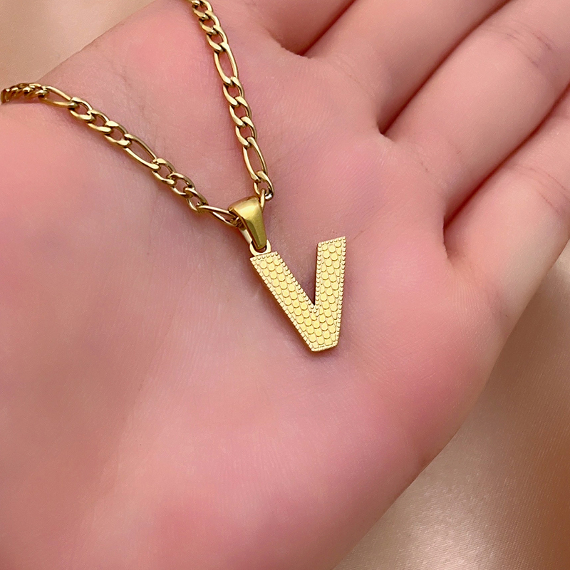 304 Stainless Steel Titanium Steel K Gold Plated Hip-Hop Simple Style Roman Style Polishing Plating Letter Pendant Necklace display picture 6
