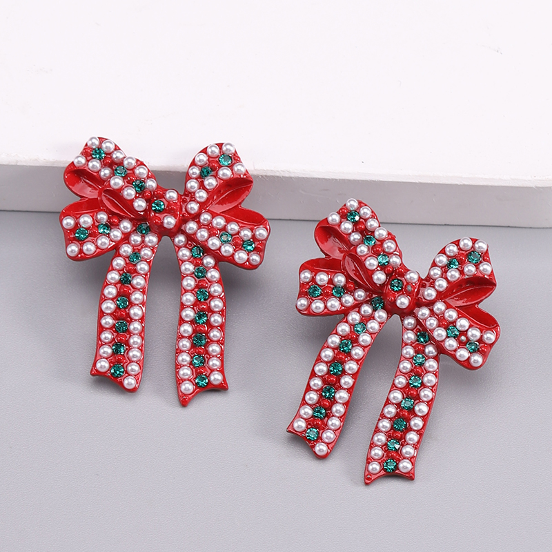 1 Pair Romantic Sweet Bow Knot Enamel Plating Alloy Zircon Gold Plated Ear Studs display picture 4