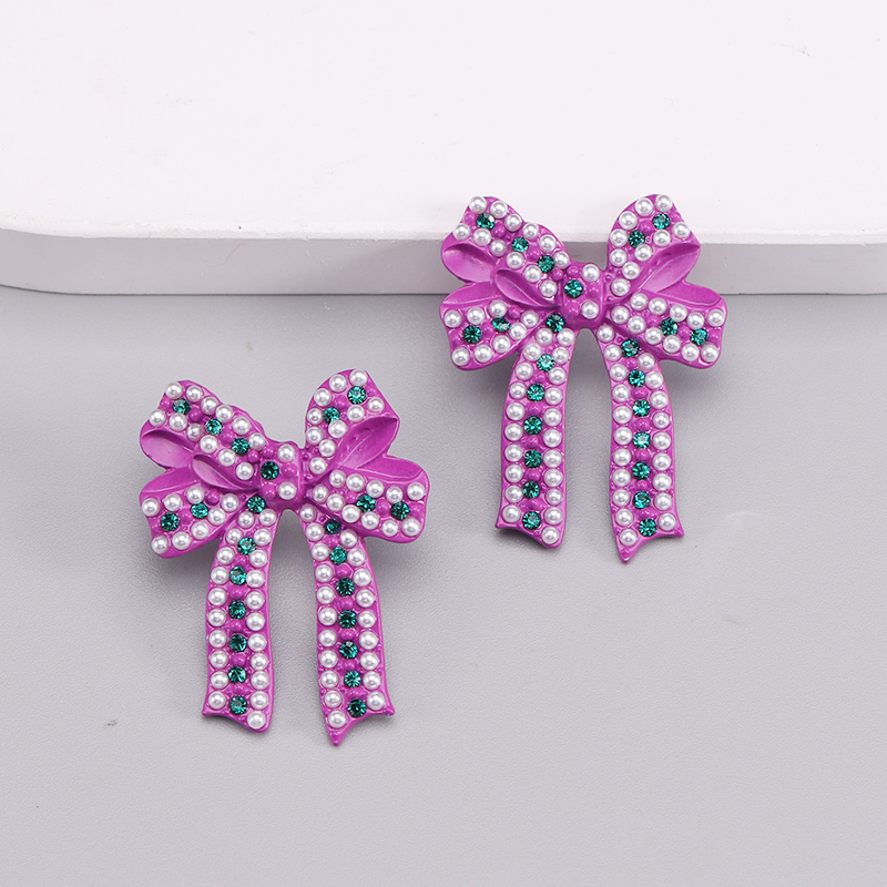 1 Pair Romantic Sweet Bow Knot Enamel Plating Alloy Zircon Gold Plated Ear Studs display picture 17