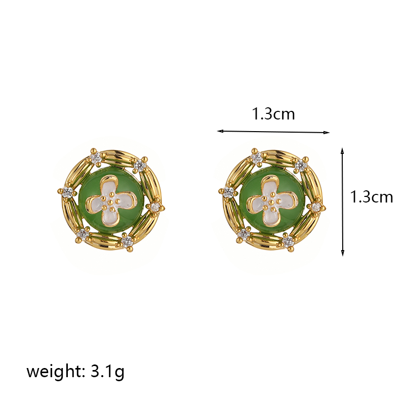 1 Pair Retro Flower Bee Plating Inlay Copper Agate Zircon 18k Gold Plated Ear Studs display picture 2