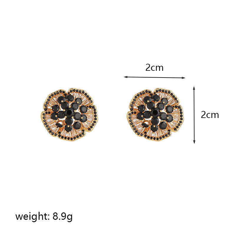 1 Pair Retro Flower Bee Plating Inlay Copper Agate Zircon 18k Gold Plated Ear Studs display picture 1