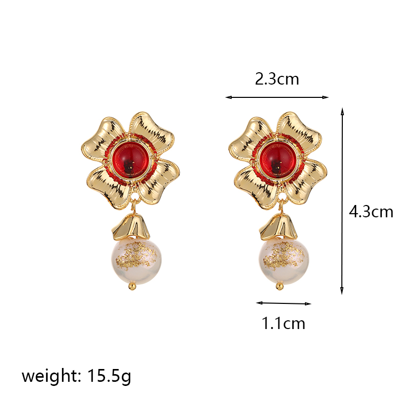 1 Pair Retro Flower Plating Inlay Copper Freshwater Pearl 14k Gold Plated Drop Earrings display picture 2