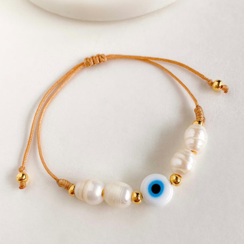 Vintage Style Baroque Style Devil's Eye Freshwater Pearl Rope Knitting Women's Drawstring Bracelets display picture 3