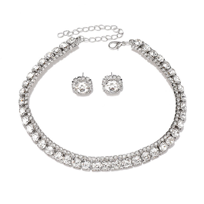 Elegante Glamour Lujoso Geométrico Aleación Embutido Diamantes De Imitación Mujeres Aretes Collar display picture 1
