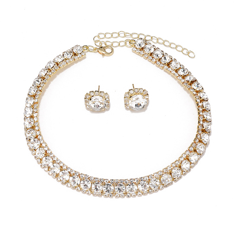 Elegante Glamour Lujoso Geométrico Aleación Embutido Diamantes De Imitación Mujeres Aretes Collar display picture 3