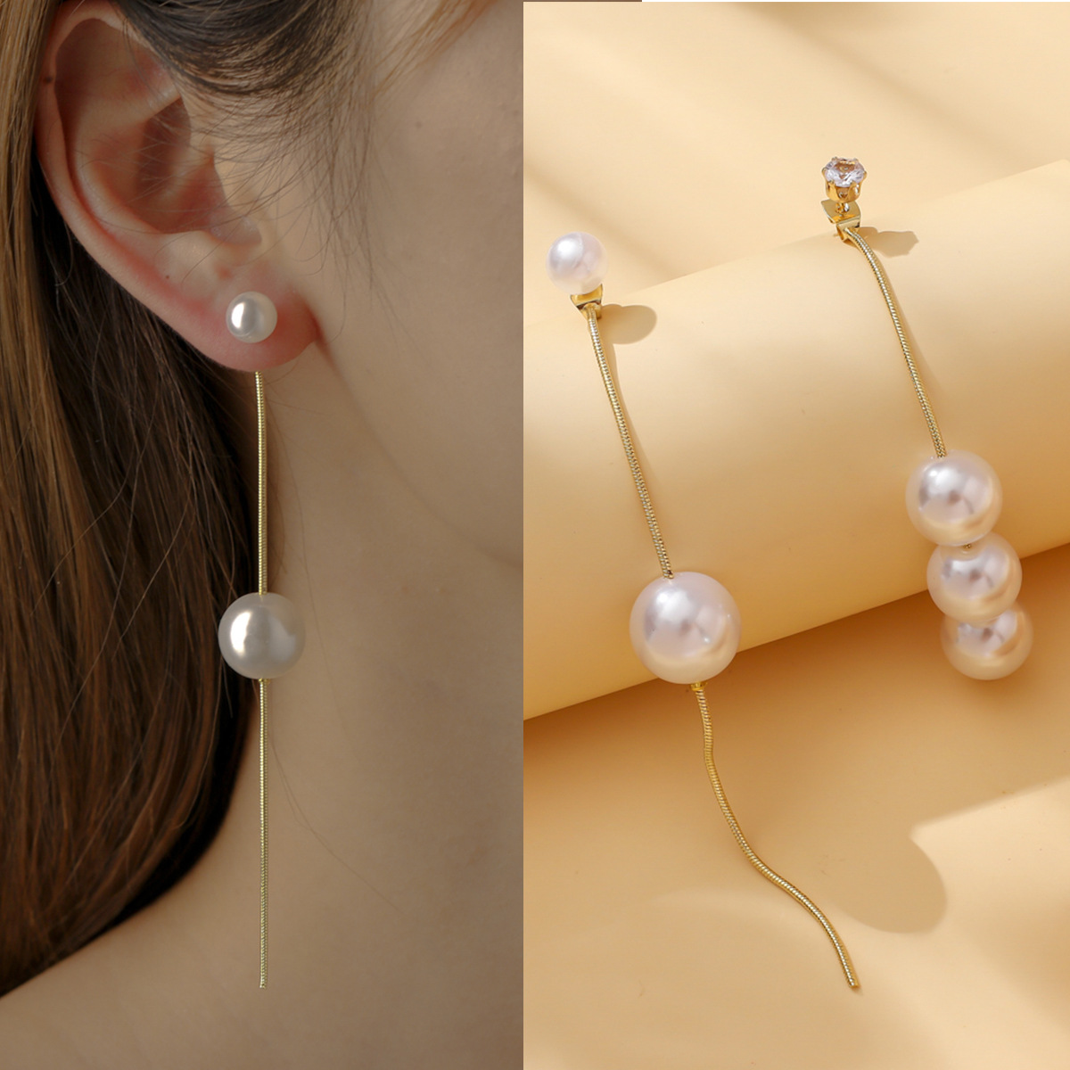 1 Pair Elegant Simple Style Geometric Inlay Artificial Pearl Alloy Rhinestones Drop Earrings display picture 2