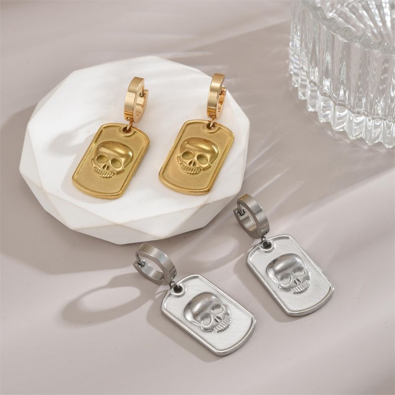 1 Pair Casual Punk Skull Plating Carving Stainless Steel 18K Gold Plated Drop Earrings display picture 7