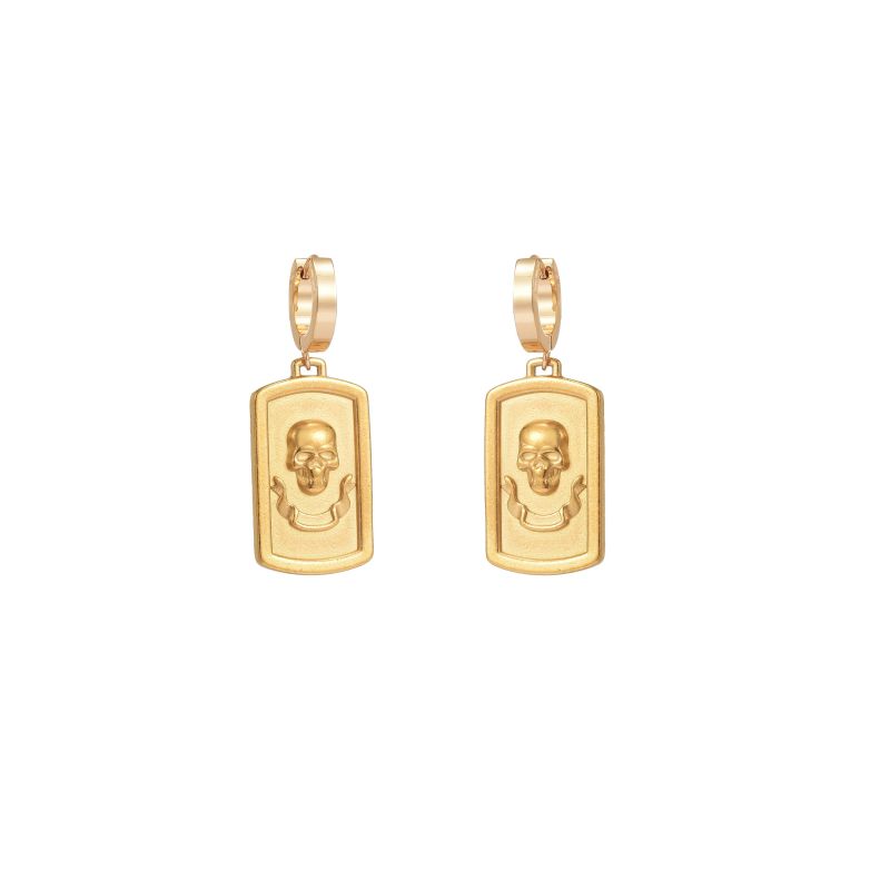 1 Pair Casual Punk Skull Plating Carving Stainless Steel 18K Gold Plated Drop Earrings display picture 2